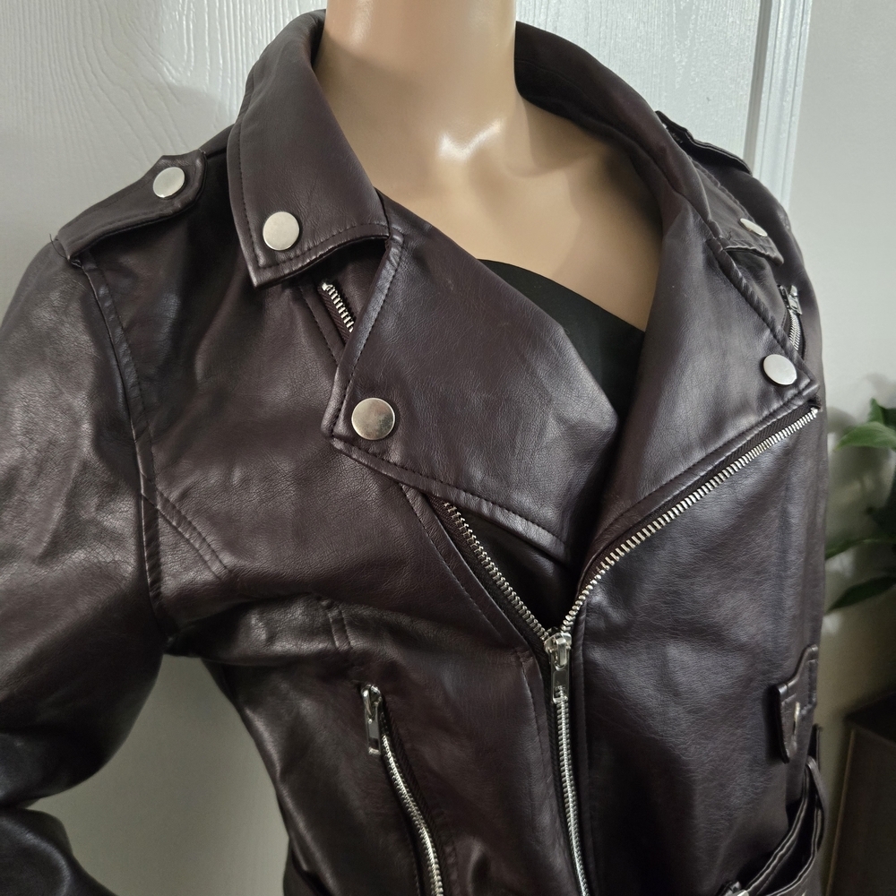 Fashion Nova Dark Brown Leather Jacket - Picture 3 of 7